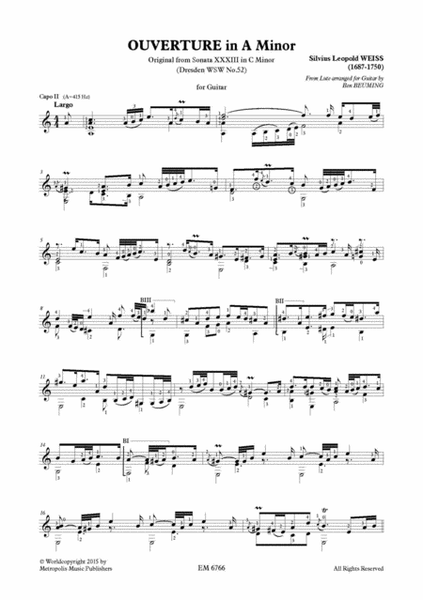 Sonata XXXIII (Dresden nr.52) for Solo Guitar