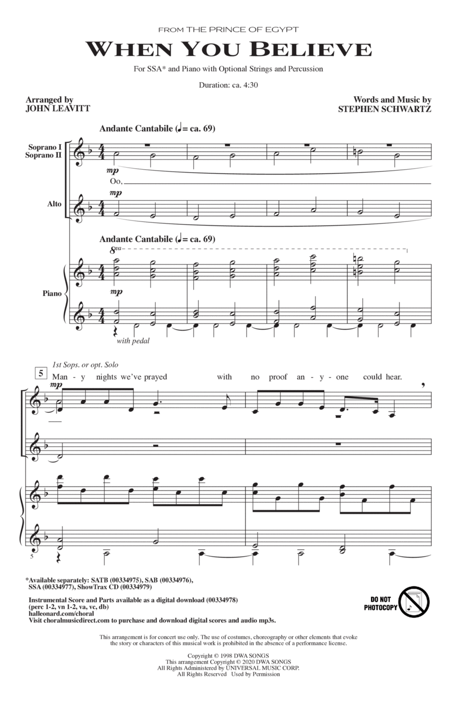 When You Believe (from The Prince Of Egypt) (arr. John Leavitt) SSA scores gallery preview page 1