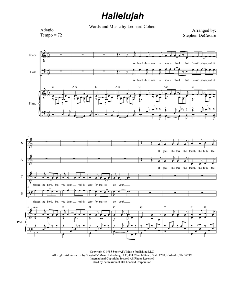 Hallelujah Piano, Vocal scores gallery preview page 1
