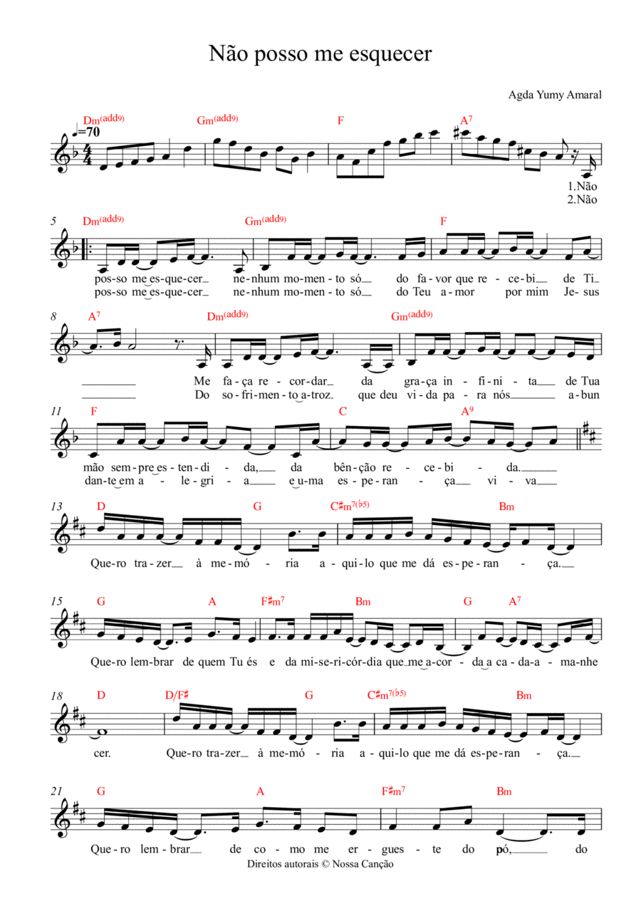 Não posso me esquecer Piano scores gallery preview page 1