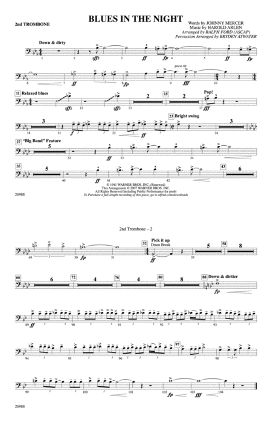Blues in the Night: 2nd Trombone Marching Band scores gallery preview page 1