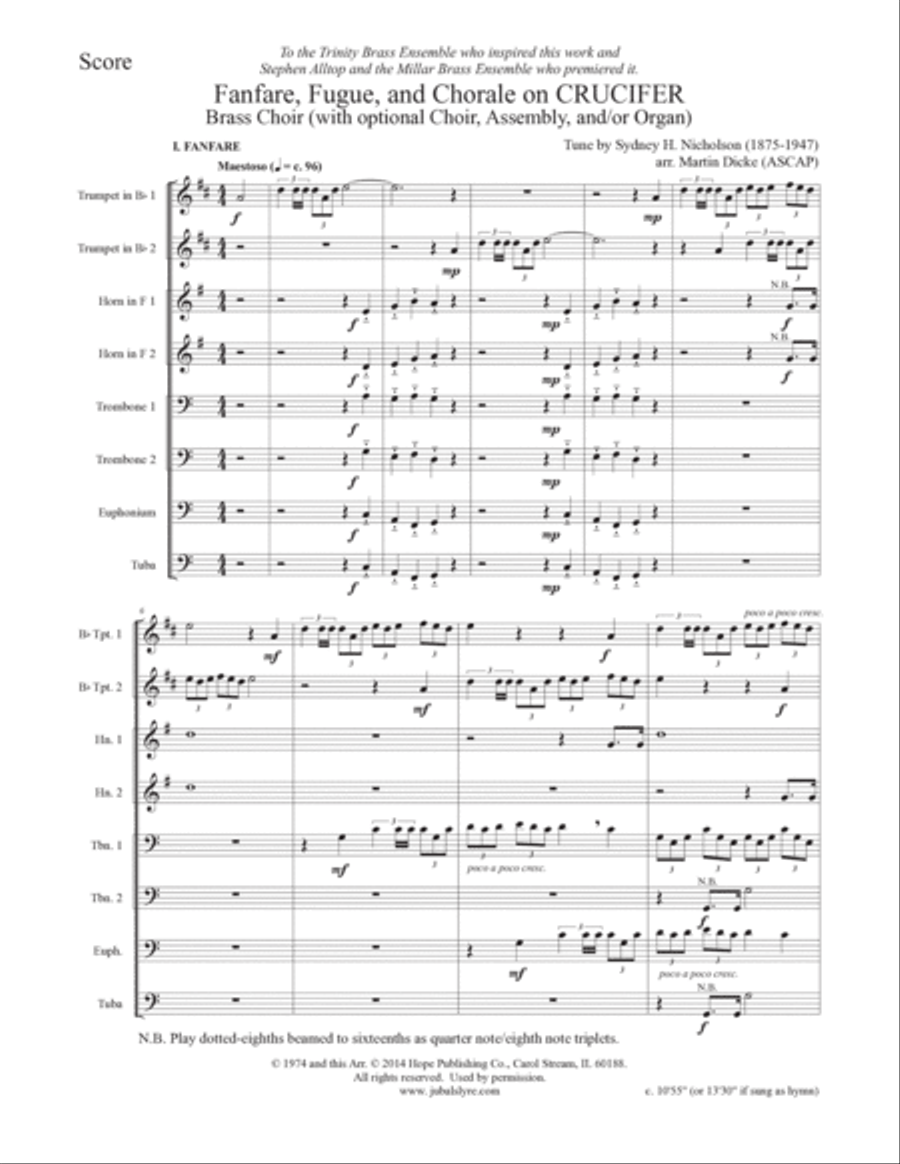 Fanfare, Fugue, and Chorale on CRUCIFER (Brass Choir with Optional Organ) Brass Ensemble scores gallery preview page 2
