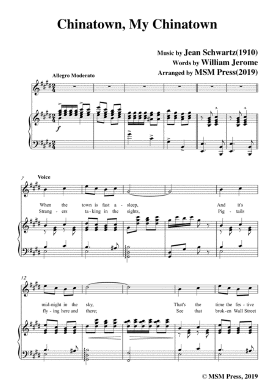 Jean Schwartz-Chinatown,My Chinatown,in E Major,for Voice and Piano Voice Solo scores gallery preview page 3