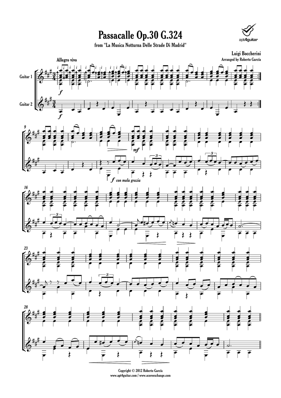 Passacalle Op.30 G.324 Acoustic Guitar scores gallery preview page 2