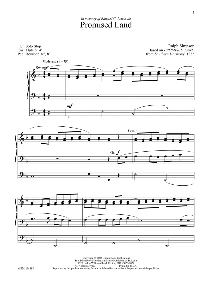 Promised Land Promised Land Organ scores gallery preview page 1
