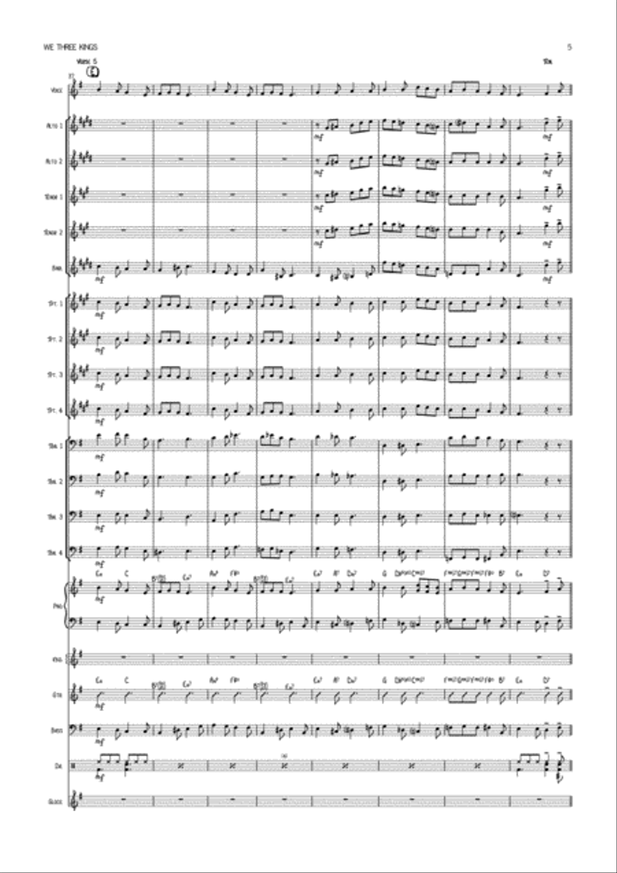 We Three Kings Vocal with Big Band Traditional Key of G Jazz Ensemble scores gallery preview page 5