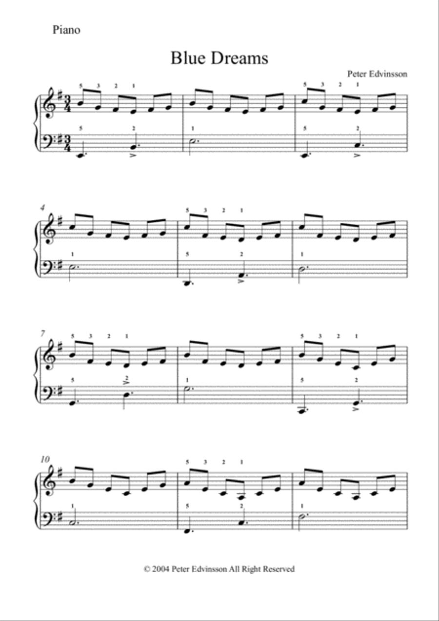 Blue Dreams - Easy piano sheet music