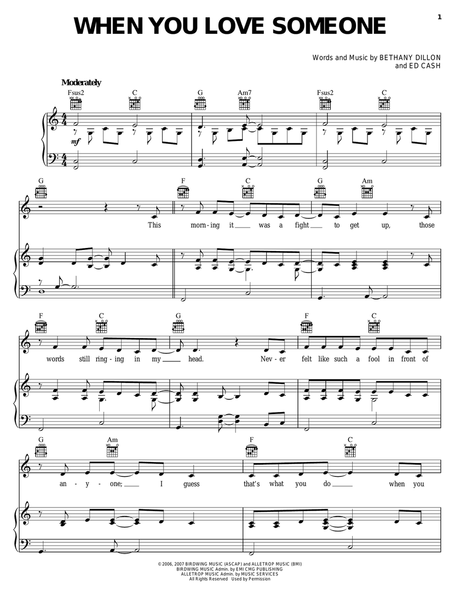 When You Love Someone Piano, Vocal, Guitar scores gallery preview page 1