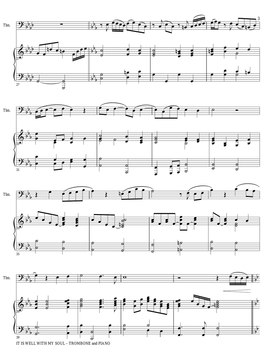 THREE HYMN ARRANGEMENTS for TROMBONE and PIANO (Duet – Trombone/Piano with Trombone Part) Trombone Duet scores gallery preview page 4