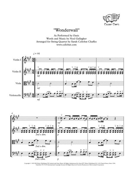 Wonderwall - String Quartet - Oasis arr. Cellobat - Recording Available! image number null