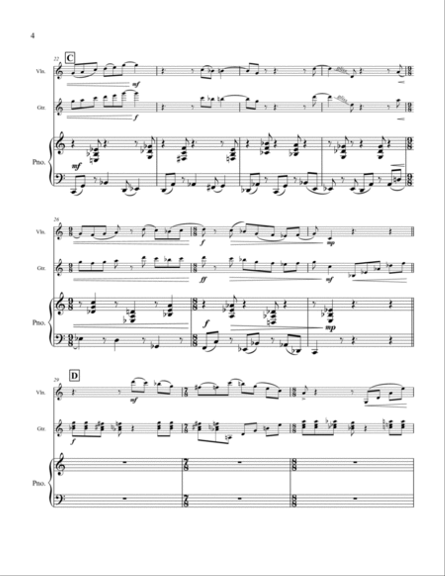 Three for Three for Violin, Guitar and Piano Chamber Music scores gallery preview page 4