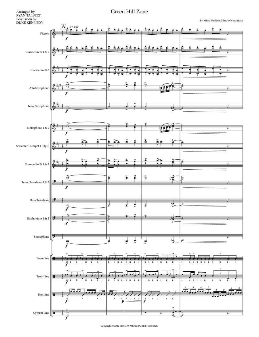 Up On The Green Hill From Sonic The Hedgehog Green Hill Zone Marching Band scores gallery preview page 1