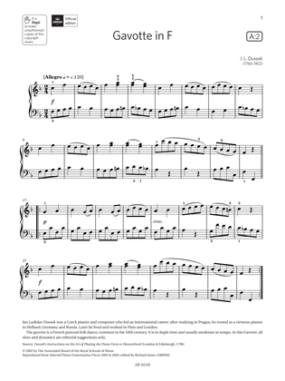 Book cover for Gavotte in F (Grade 2, list A2, from the ABRSM Piano Syllabus 2023 & 2024)