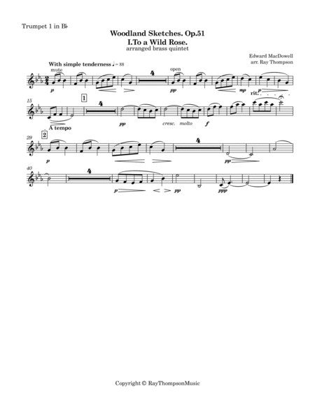 MacDowell: Woodland Sketches Op.51 No.1 “To a Wild Rose" - brass quintet image number null