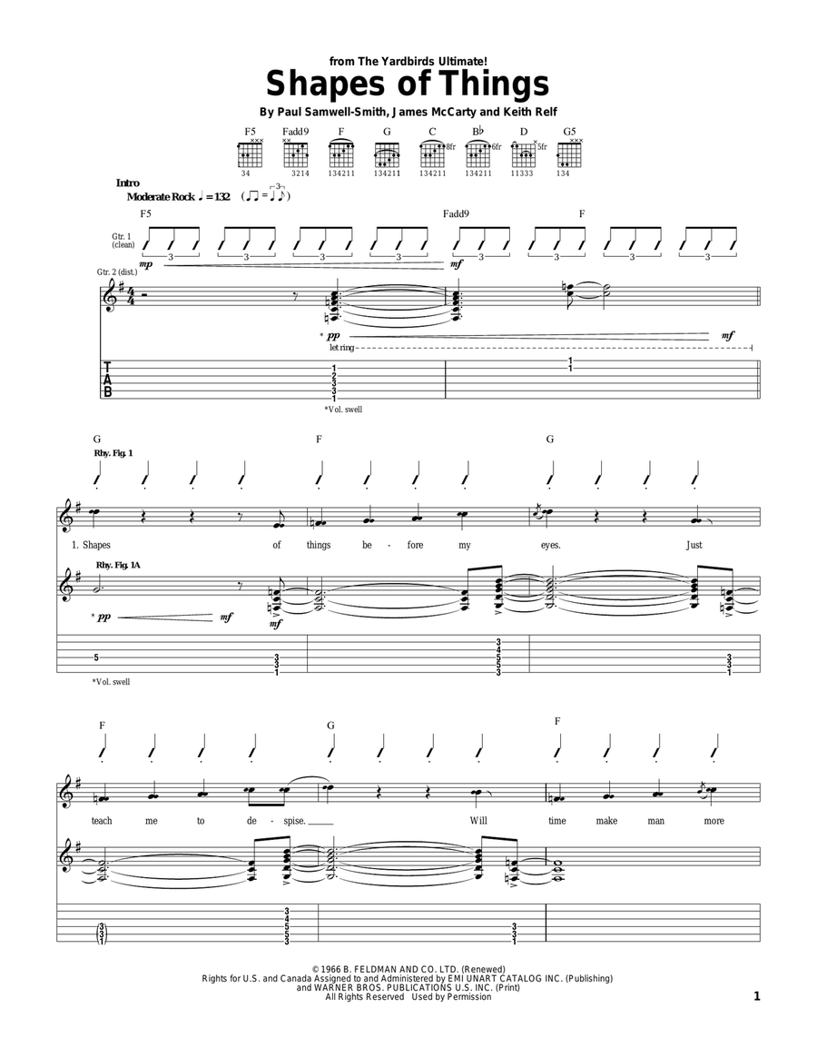 Shapes Of Things Acoustic Guitar scores gallery preview page 1