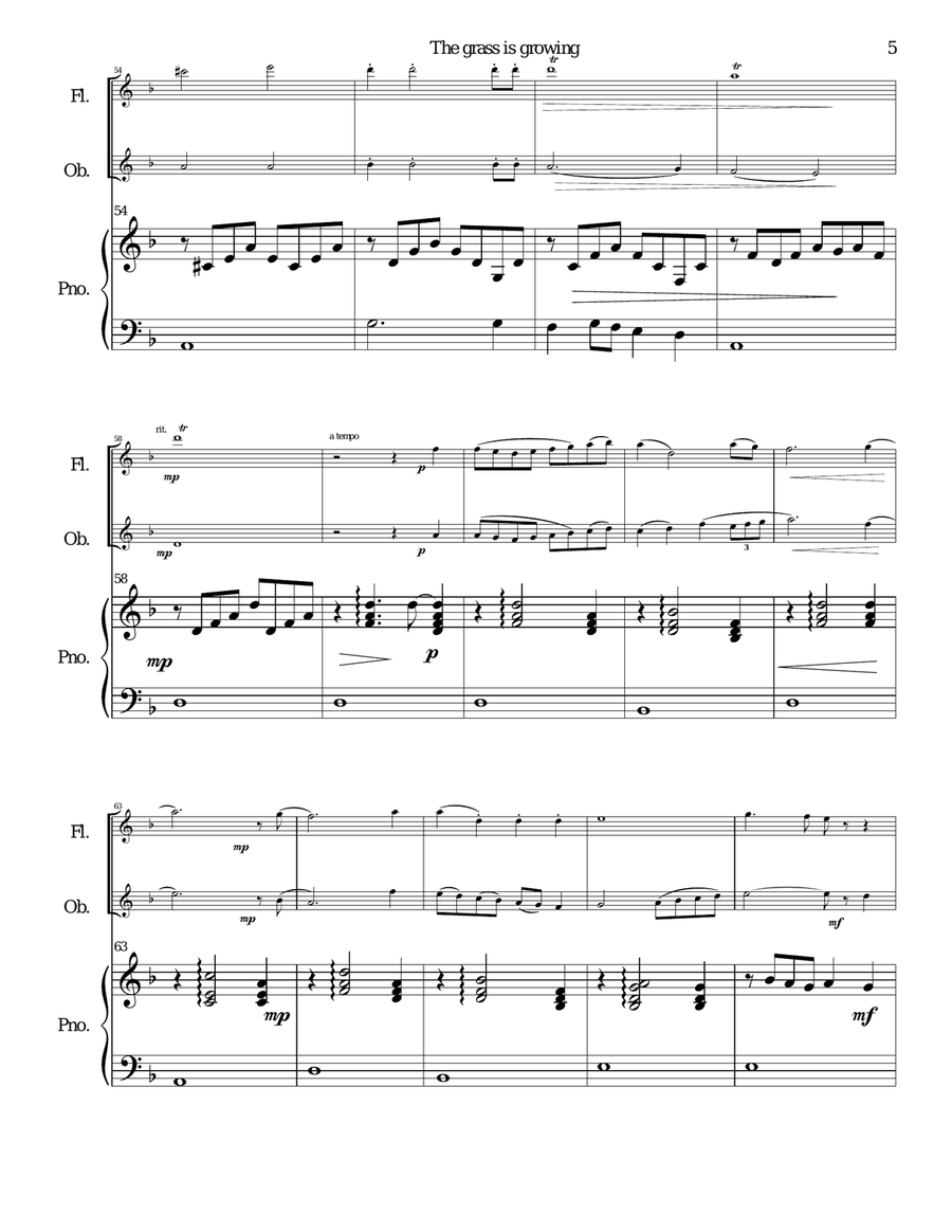 The Grass is growing in the field of ash for flute, oboe and piano Woodwind Duet scores gallery preview page 5