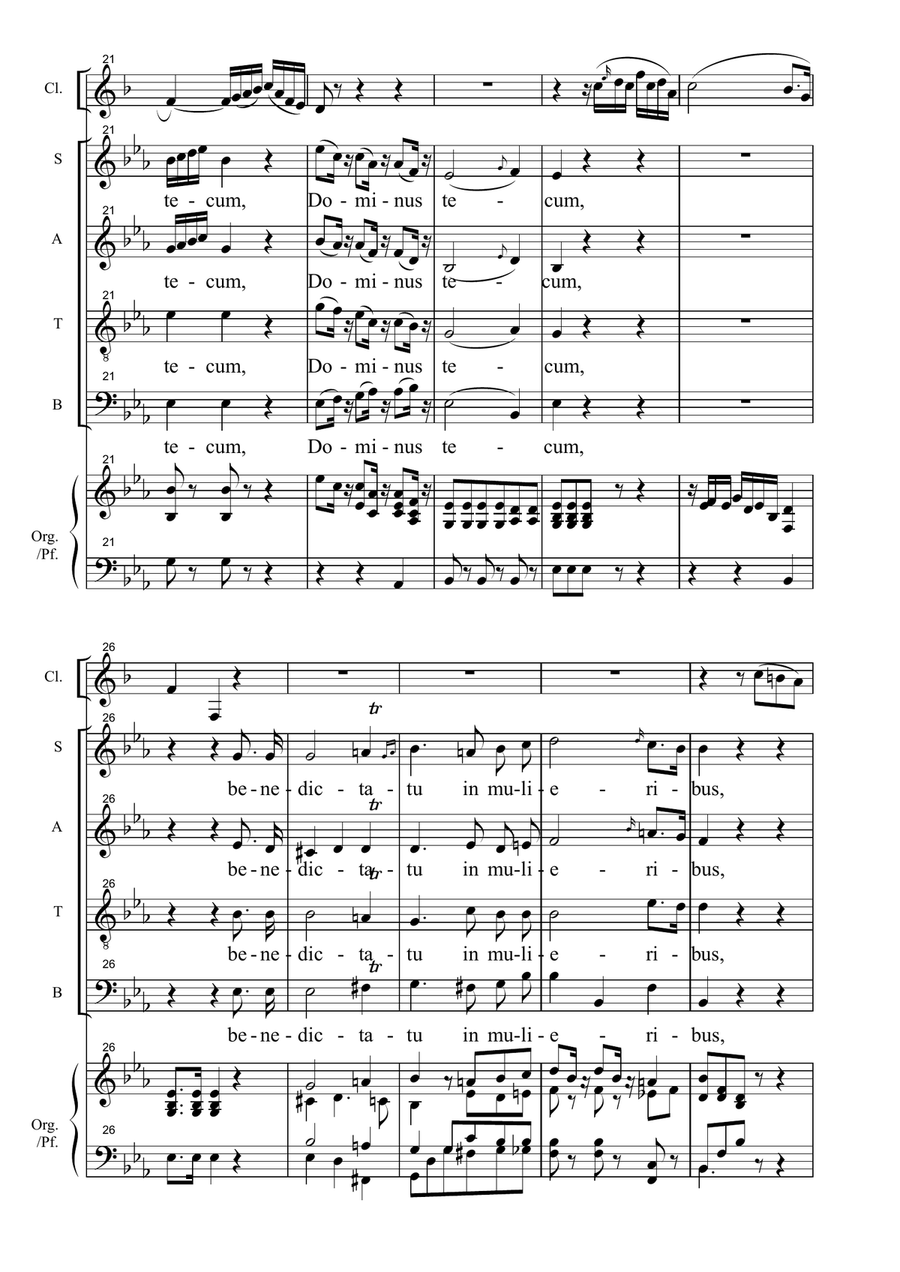 AVE MARIA - Cherubini - Arr. for SATB Choir, Clarinet in Bb and Organ - With Cl. Part - Score Only 4-Part scores gallery preview page 4