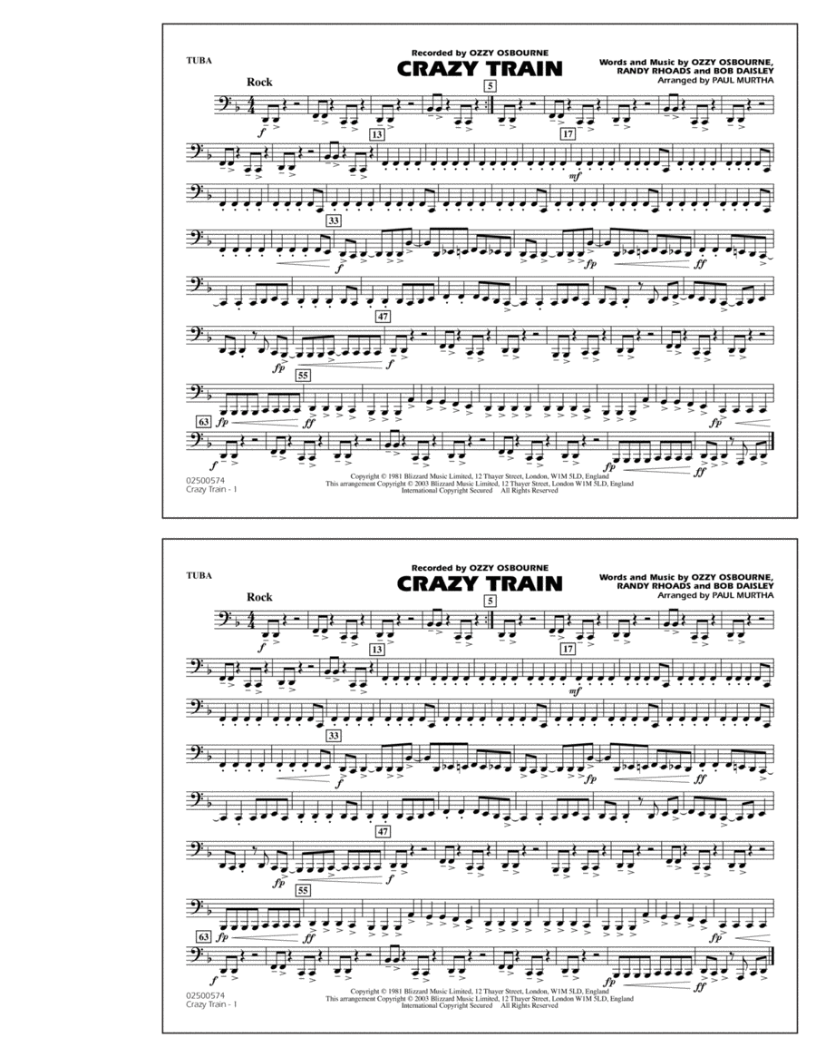 Crazy Train - Tuba Crazy Train - Tuba Marching Band scores gallery preview page 1
