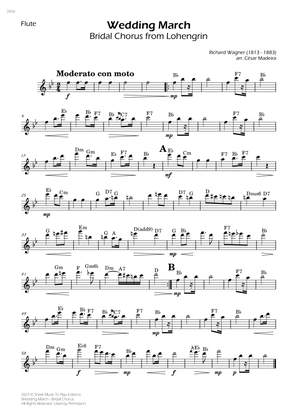 Wedding March (Bridal Chorus) - Flute Solo - W/Chords