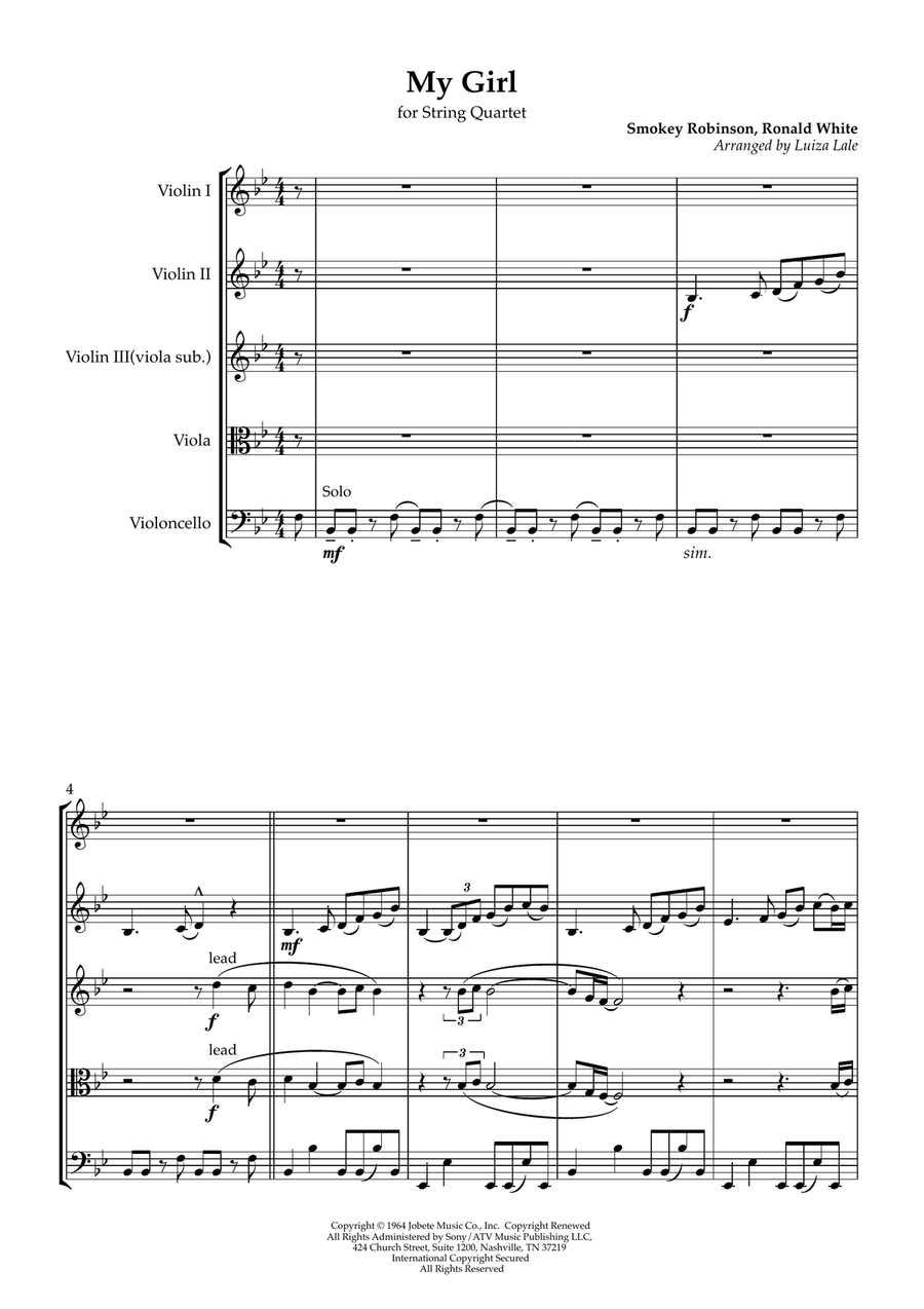 My Girl String Quartet scores gallery preview page 2