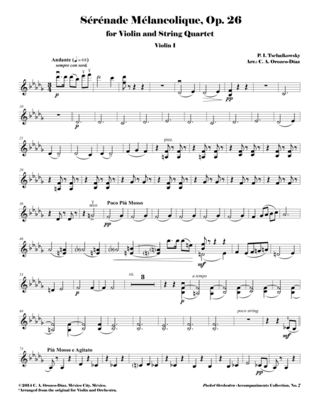 Tchaikowsky - Sérénade Mélancolique, Op. 26 for Violin and String Quartet (Reduction of the Origi image number null
