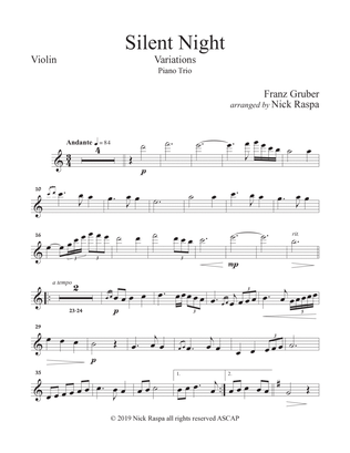 Silent Night - Variations (Piano Trio) Violin part