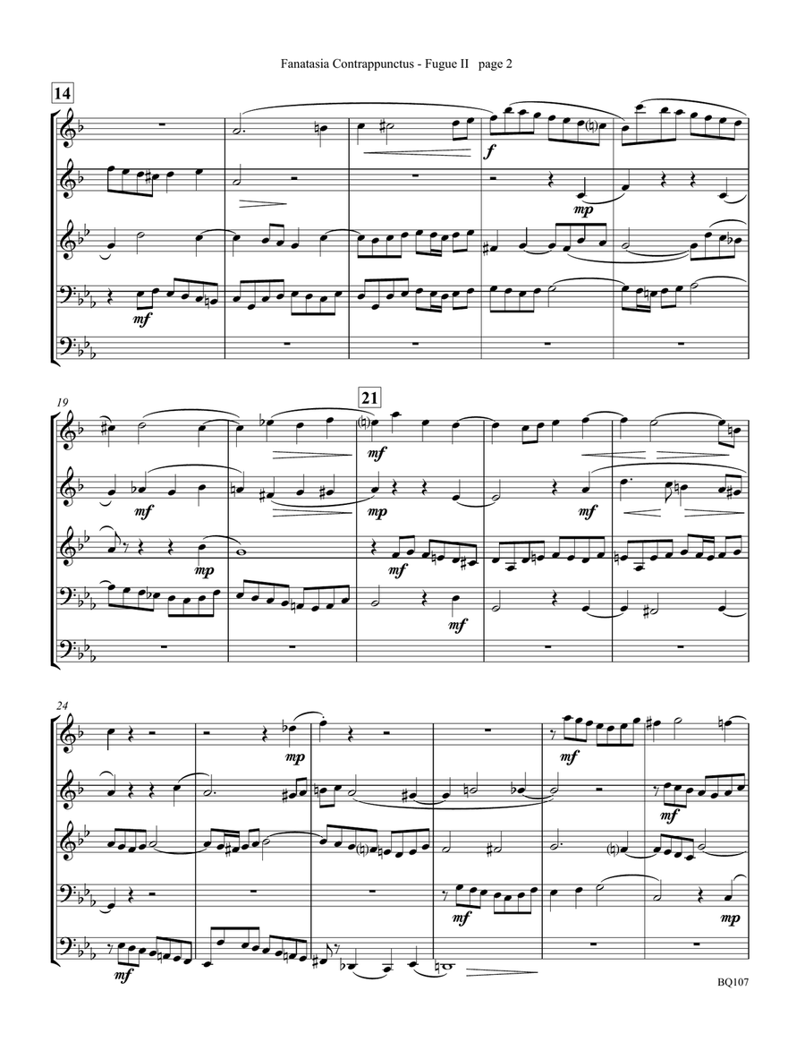Fugue #2 from Fantasia Contrappuntistica for Brass Quintet Brass Quintet scores gallery preview page 3