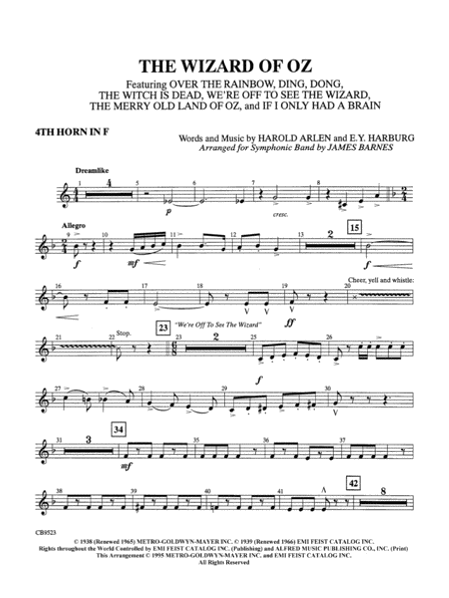 The Wizard of Oz (Medley): 4th F Horn Concert Band scores gallery preview page 1
