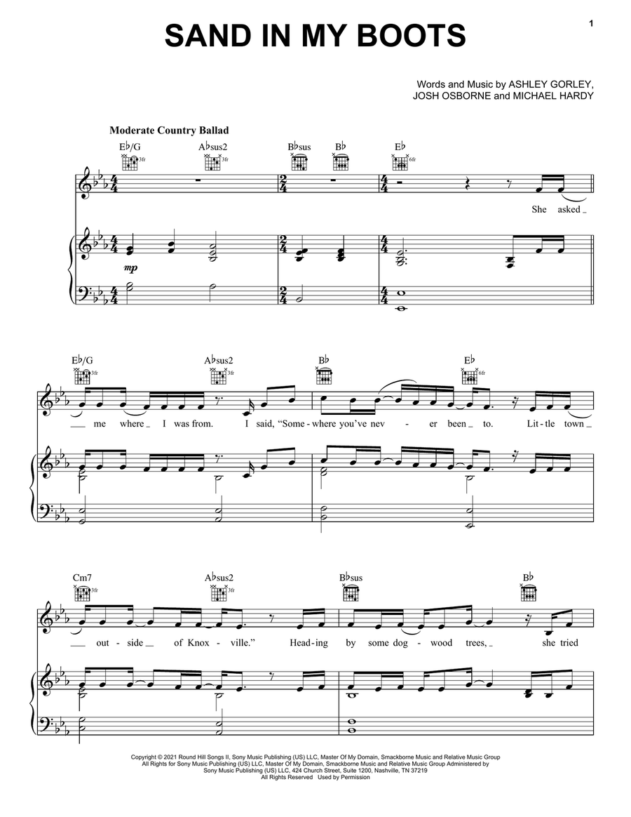 Sand In My Boots Piano, Vocal, Guitar scores gallery preview page 1