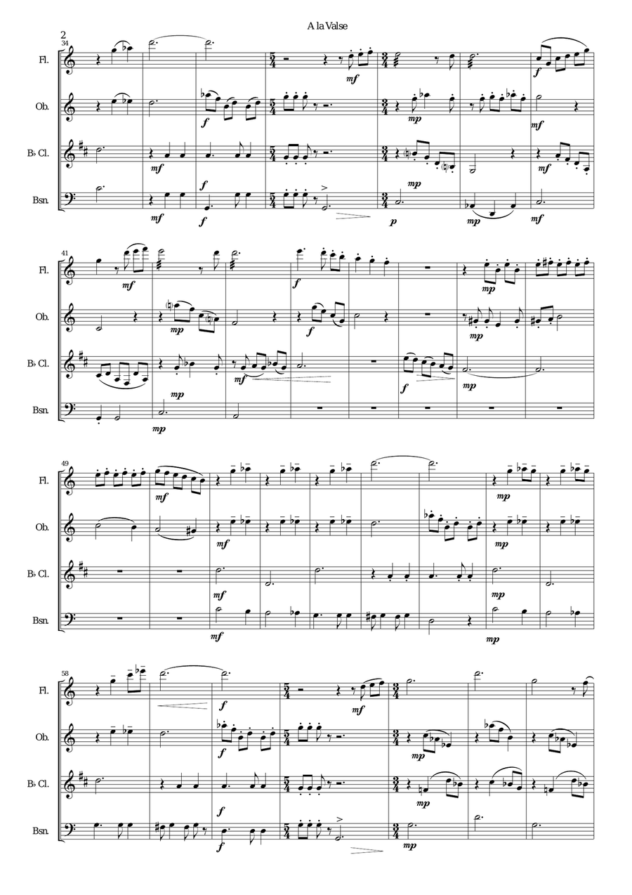 A la Valse (In waltz time) for wind quartet Woodwind Quartet scores gallery preview page 2