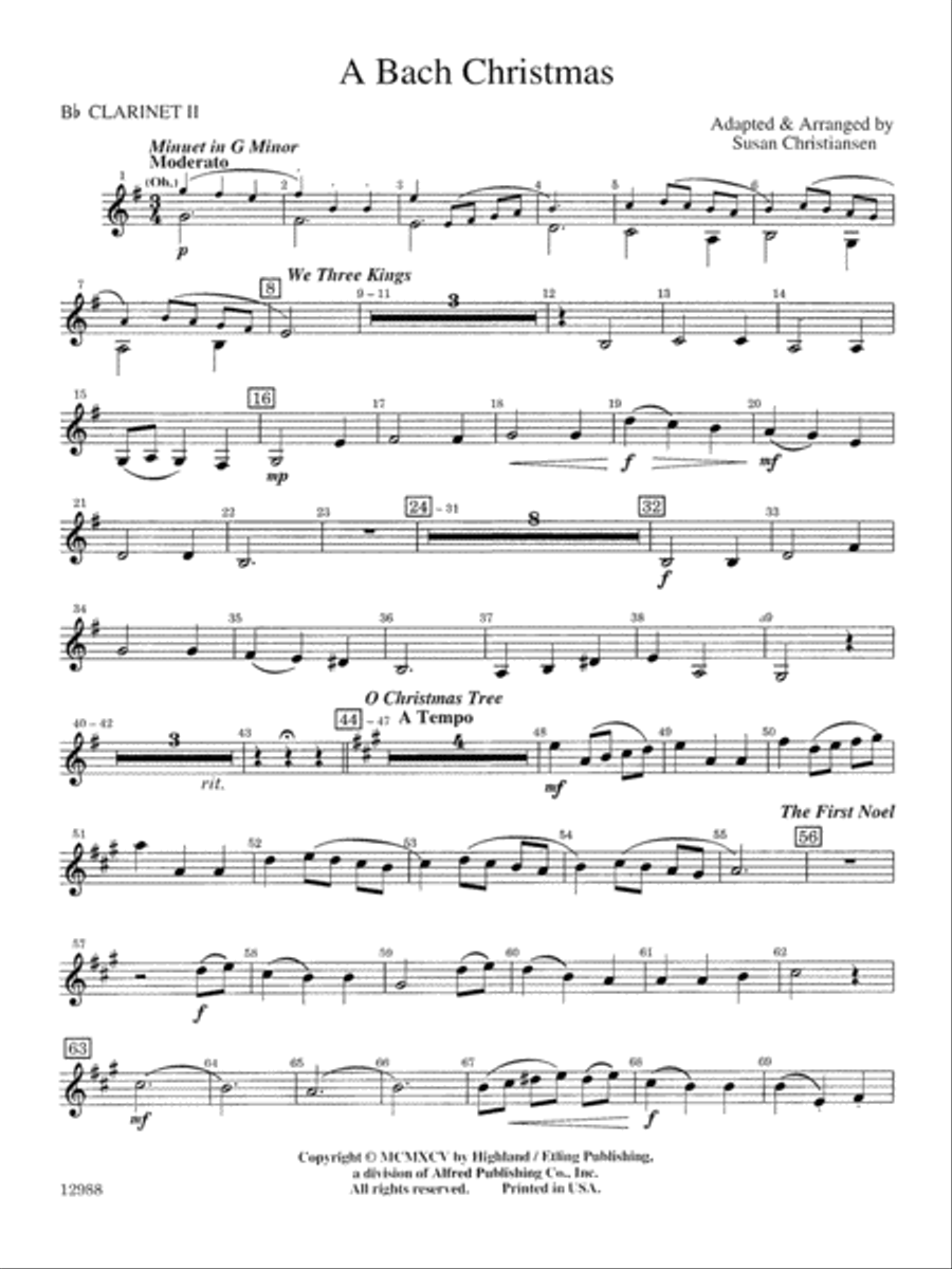 A Bach Christmas: 2nd B-flat Clarinet Full Orchestra scores gallery preview page 1