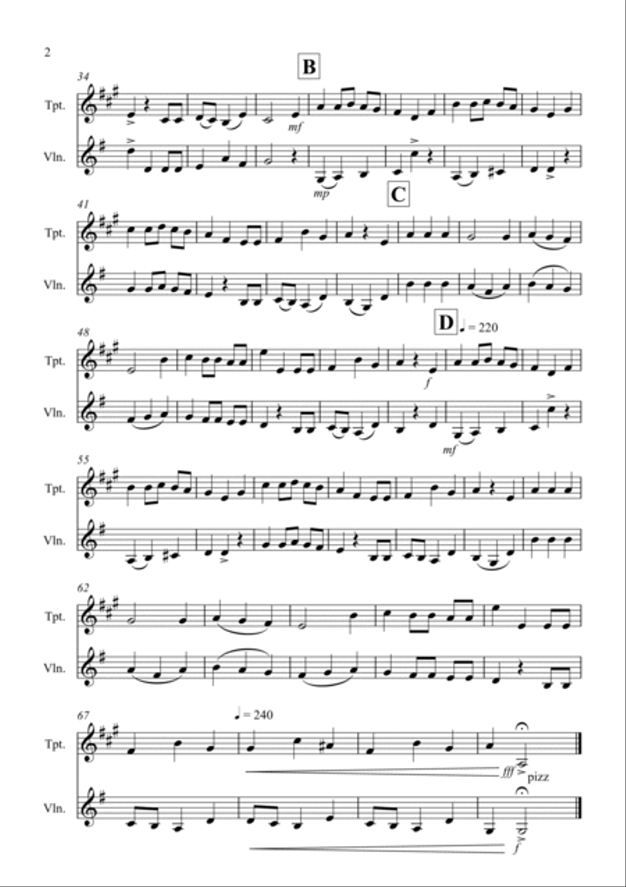 We Wish You a Merry Christmas for Trumpet and Violin Duet B-Flat Trumpet scores gallery preview page 2