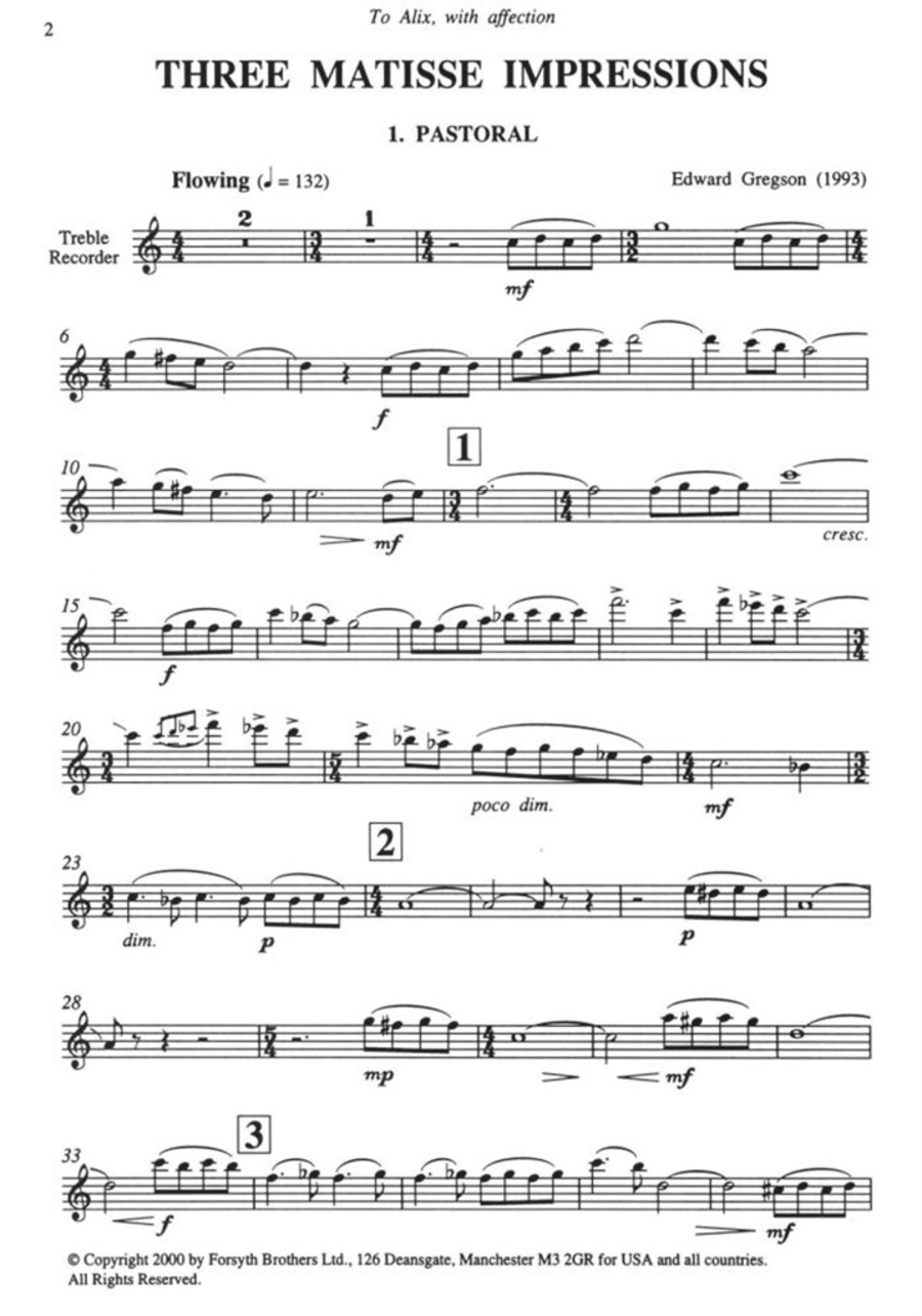 Three Matisse Impressions Alto Recorder scores gallery preview page 1