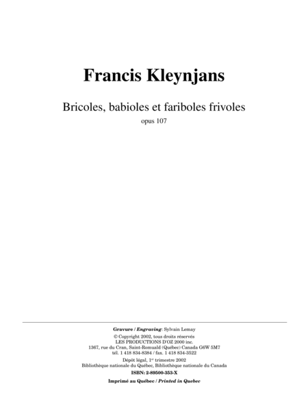 Bricoles, babioles et fariboles frivoles, opus 107