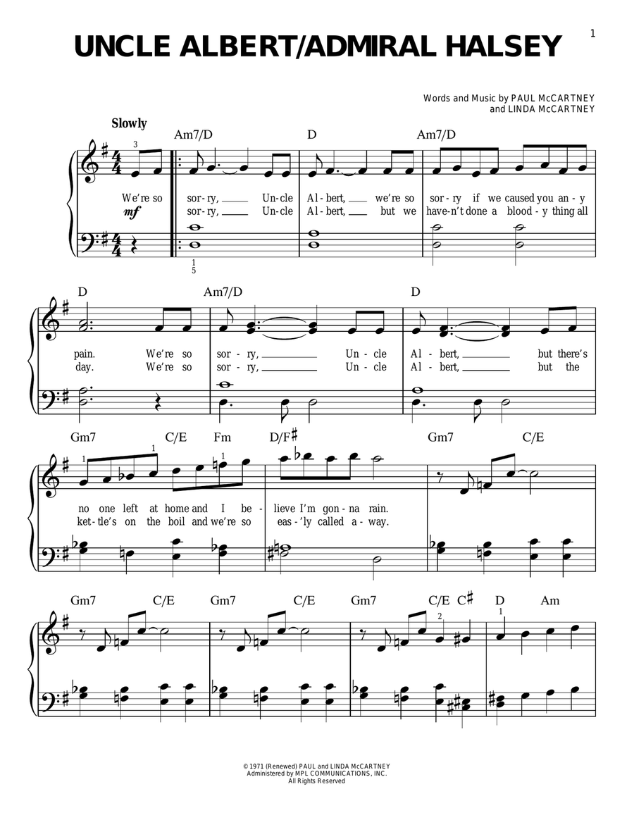 Uncle Albert/Admiral Halsey Easy Piano scores gallery preview page 1