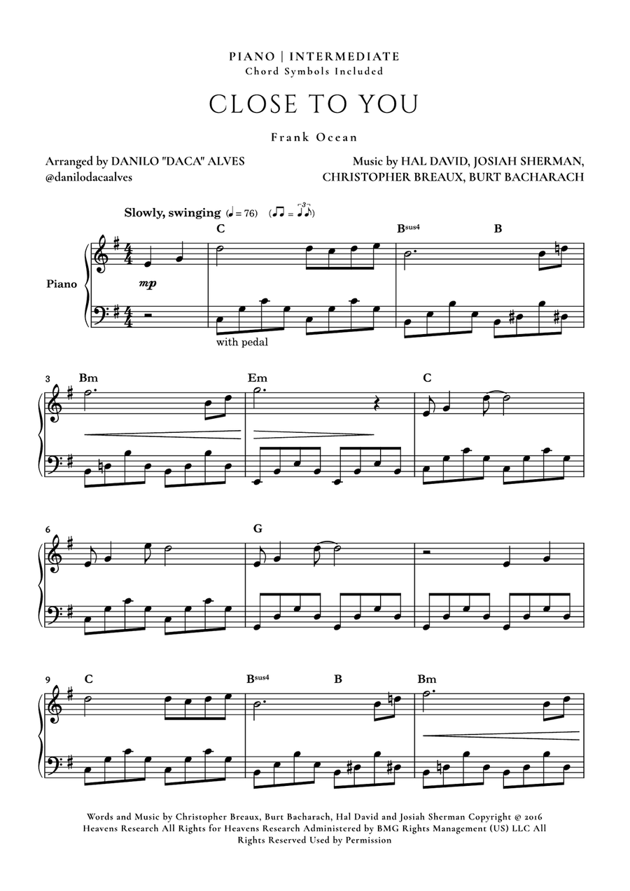 Close To You Piano Solo scores gallery preview page 1
