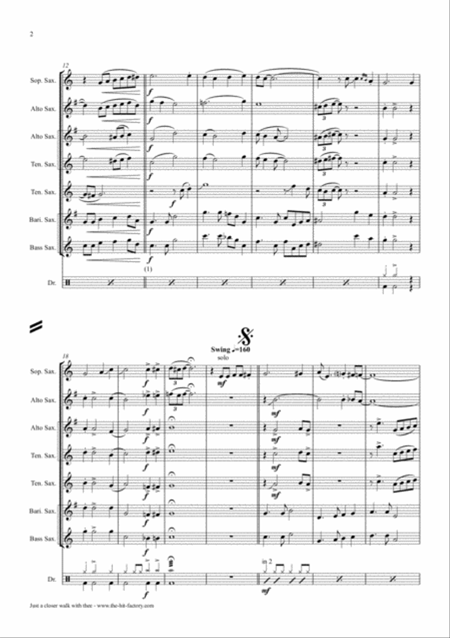Just A Closer Walk With Thee - New Orleans Funeral - Saxophone Quintet Saxophone Quintet scores gallery preview page 2