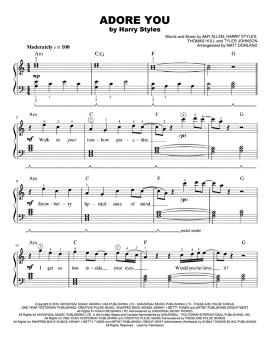 Adore You Easy Piano scores gallery preview page 1