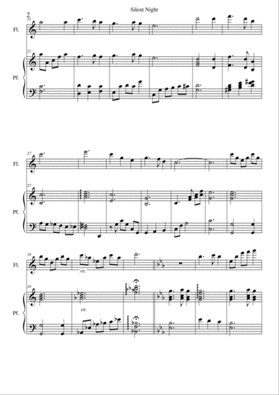 Silent Night. Flute and piano Flute Solo scores gallery preview page 2