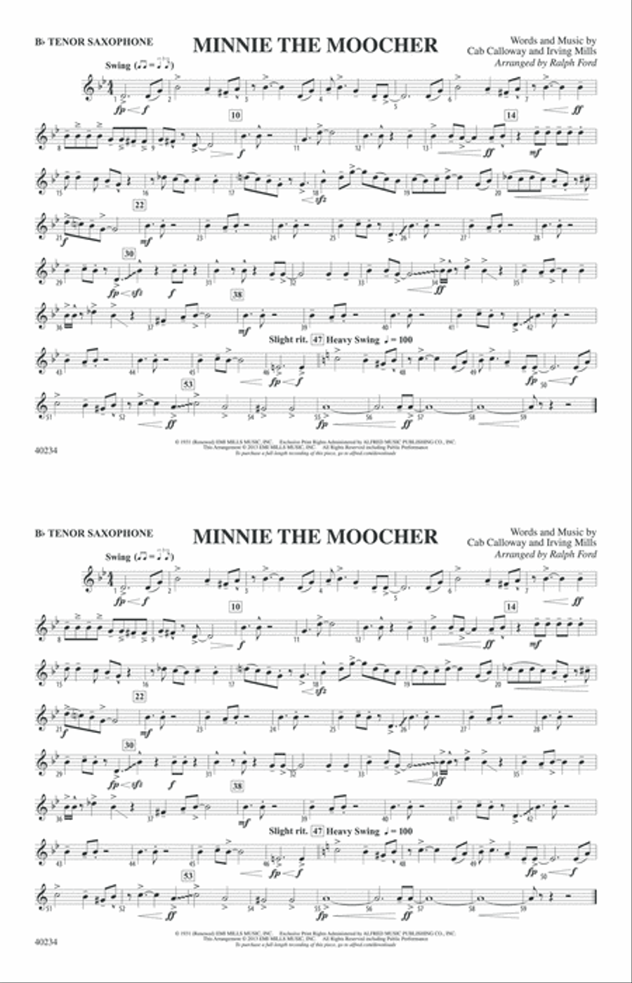 Minnie the Moocher: B-flat Tenor Saxophone Marching Band scores gallery preview page 1