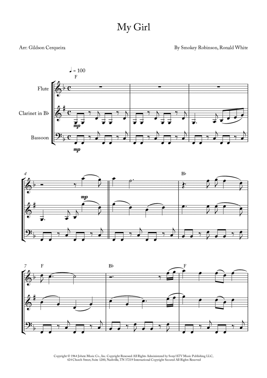 My Girl Woodwind Trio scores gallery preview page 1