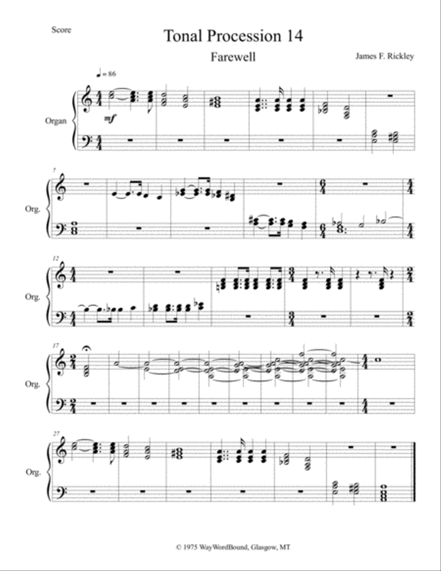 Tonal Procession 14 Farewell Easy Piano scores gallery preview page 1