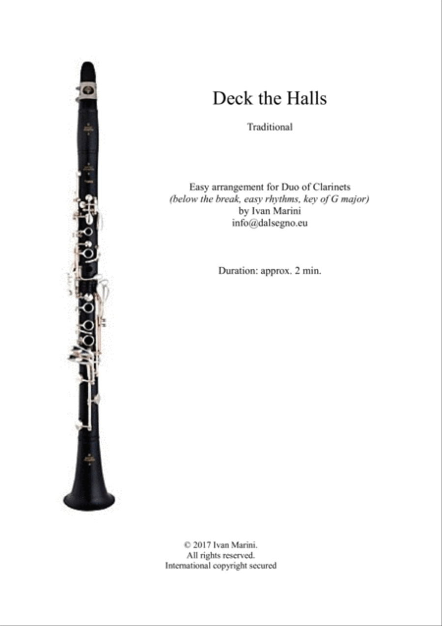 Deck the Halls - Easy Duet for Clarinets Clarinet Duet scores gallery preview page 1