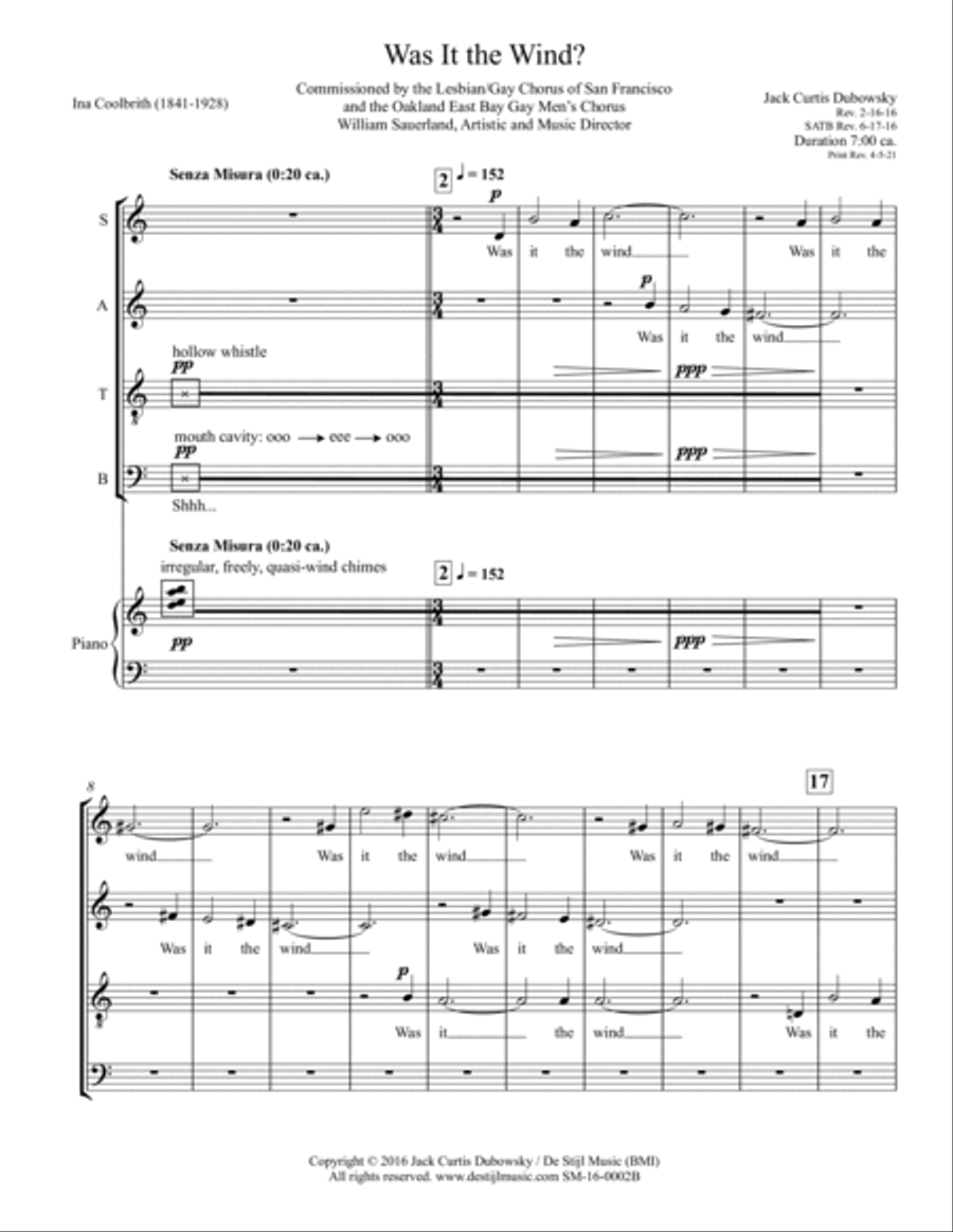 Was It The Wind? (SATB+Piano) 4-Part scores gallery preview page 2