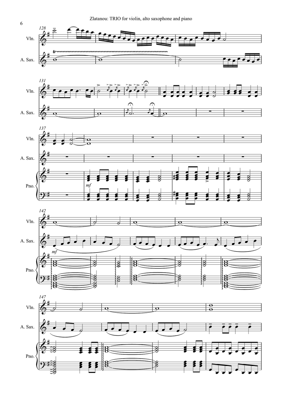 TRIO for violin, alto saxophone and piano Small Ensemble scores gallery preview page 6