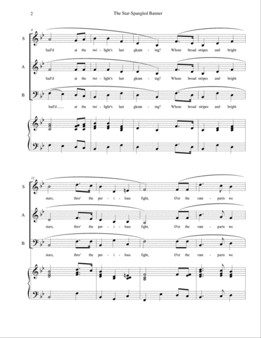 The Star-Spangled Banner - SAB choir with piano accompaniment 3-Part scores gallery preview page 2