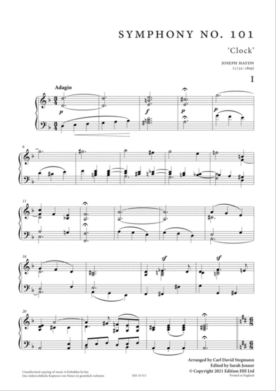 Symphony No 101 (Clock) Piano Solo scores gallery preview page 2