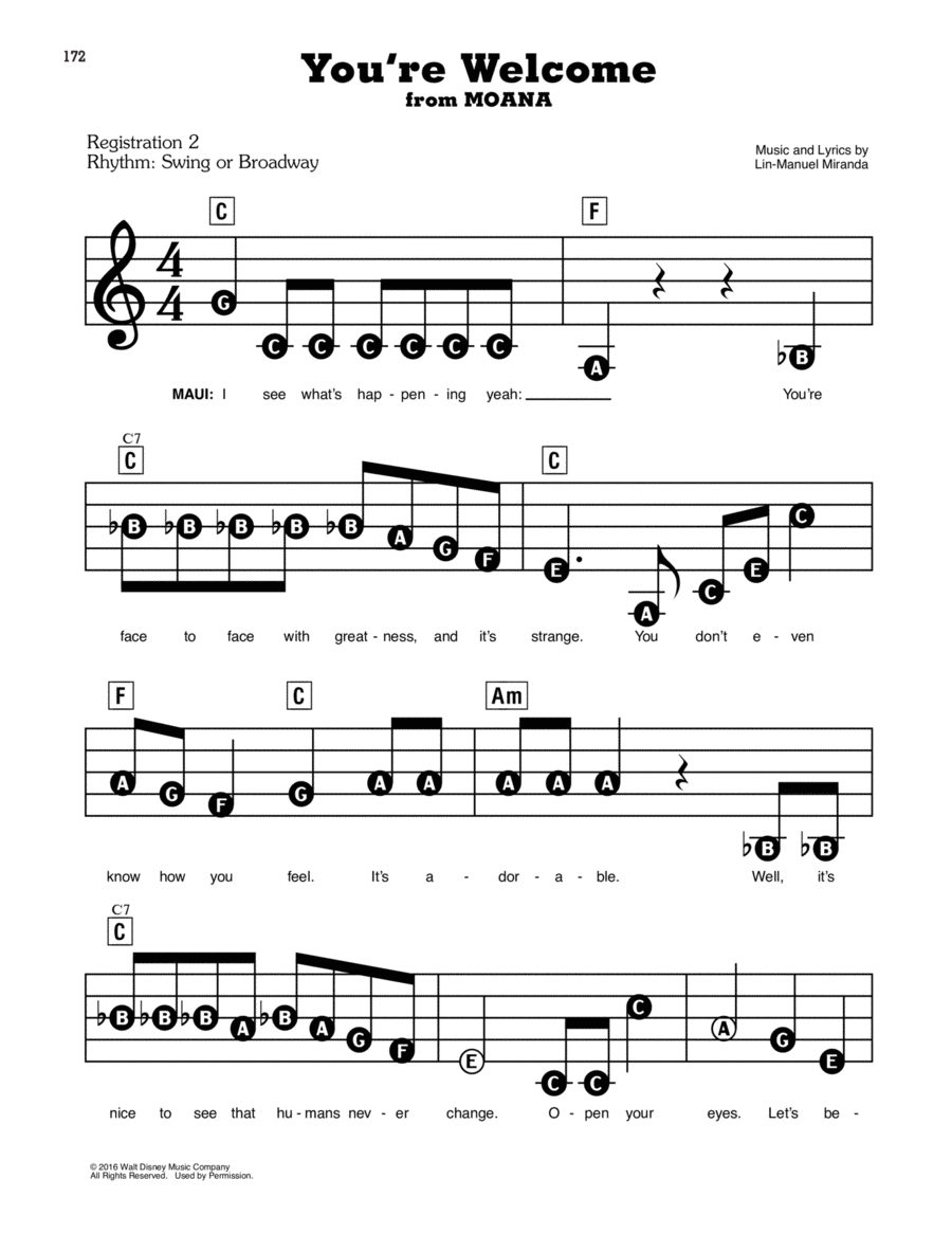 You're Welcome (from Moana) Electronic Keyboard scores gallery preview page 1