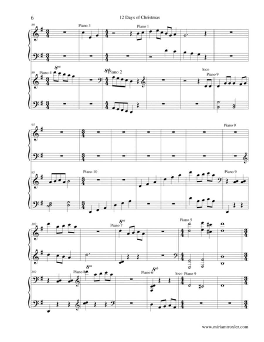 Twelve Days of Christmas 1 Piano, 4-Hands scores gallery preview page 6