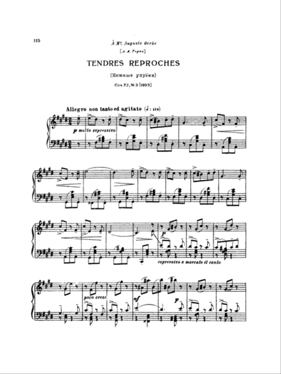 Tchaikovsky: Eighteen Piano Pieces, Op. 72; Aveu Passionne; Valse, Op. 40, No. 9, 1st Version Piano Solo scores gallery preview page 1